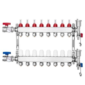 8-branch stainless steel PEX radiant heating manifold, 1/2"