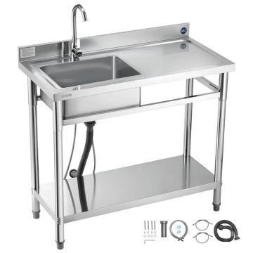 Stainless steel freestanding kitchen sink with mixer tap, 1000x500x940 mm, right, commercial