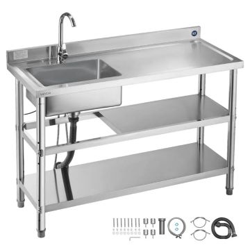 Stainless steel freestanding kitchen sink with mixer tap, 1200x500x940 mm
