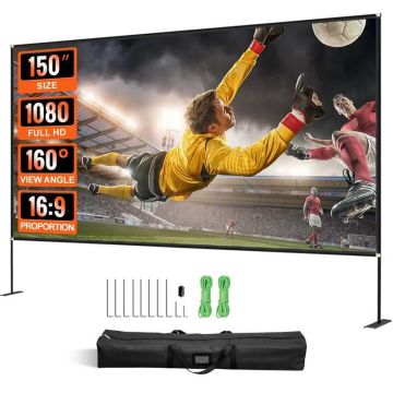 Outdoor cinema screen 150 inches with stand and storage bag, 16:9 HD