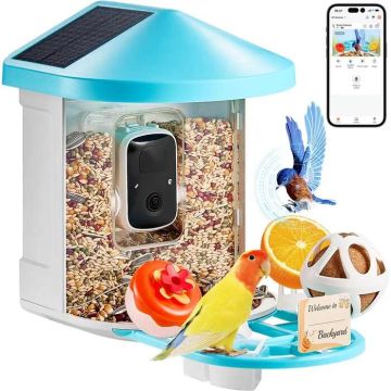 Smart solar-powered bird feeder with 2K HD camera and artificial intelligence