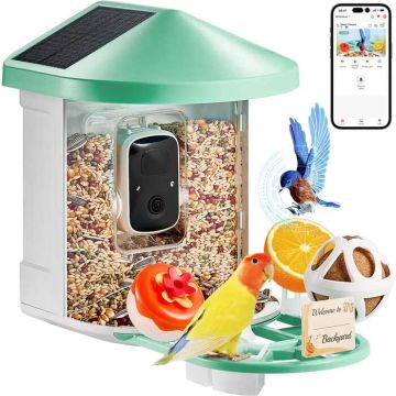 Smart bird feeder with 2K HD camera and solar panels