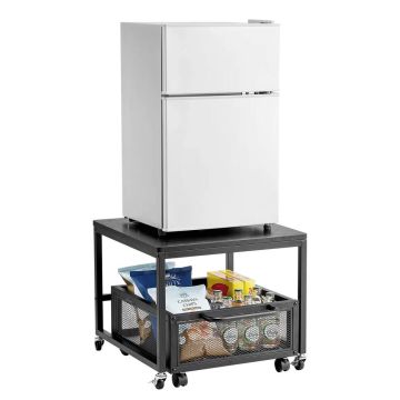 Mini fridge stand with storage box and wheels, black