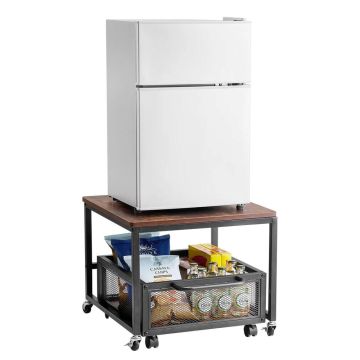 Mini fridge stand with storage box and casters, dark brown