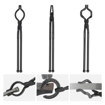 Blacksmith's tongs 45.7 cm, carbon steel, 3 pcs., V-shaped and wolf jaw