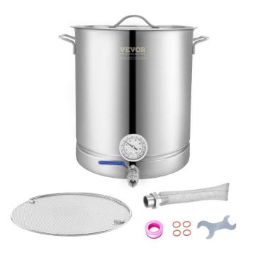 Stainless steel kettle 60.6 L with lid and thermometer for brewing