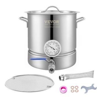 Stainless steel kettle 18.9 L for brewing beer with lid and thermometer