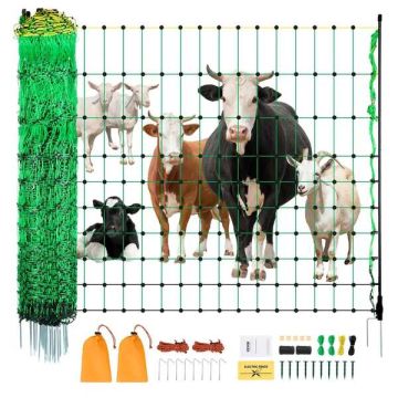 Electric fence net with posts, 0.88x50 m, PE, double spiked posts, portable for pigs, sheep, dogs
