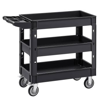 Utility Cart, 550 lbs, 3 Shelves, Plastic, with Wheels