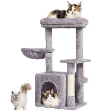 Cat training tower with house, sisal scratching post, hammock, 31.4", light gray