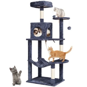 Cat tower with house, sisal scratching post and hammock, dark grey, 56 cm