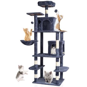 Cat trainer tower with houses and scratching post, dark grey, 68.5 cm