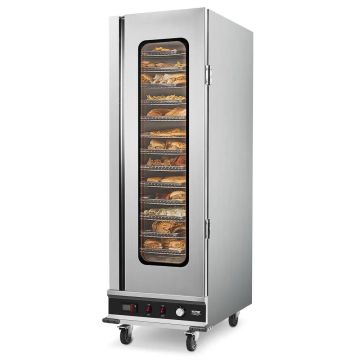 Hot food warmer, stainless steel, 16 levels, with water tray and glass door