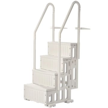 Drabinka basenowa, 4 stopnie z podwójnymi poręczami, 122-137 cm, mlecznobiała