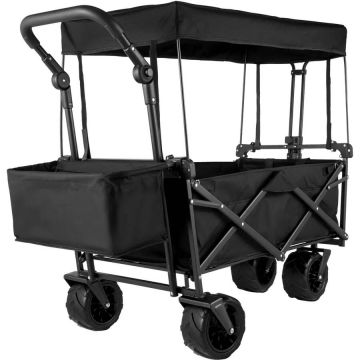 Folding stroller with removable roof, black, 600D oxford fabric, large wheels, adjustable handle