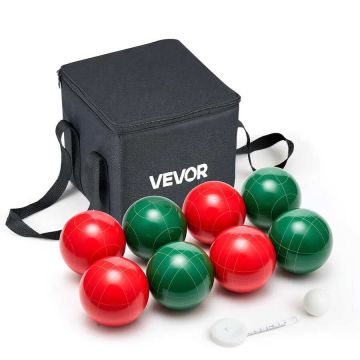 Bocce game set, 8 resin balls 107 mm, red and green, carrying bag, measuring rope