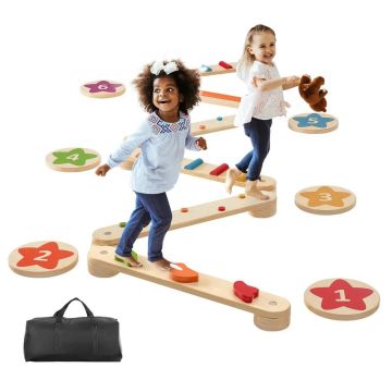 Wooden balance beams with stones, 6 pcs., montessori toy for children 2-6 years old.
