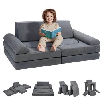Modułowa sofa dziecięca z rozkładanym pokrowcem, szara