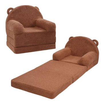 Sofa dziecięca rozkładana, fotel rozkładany, brązowa