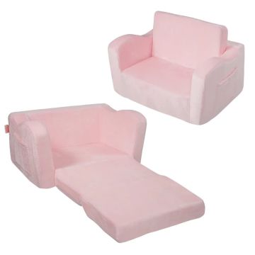 Różowa rozkładana sofa dziecięca 2 w 1