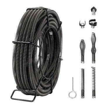 Kabel do czyszczenia kanalizacji segmentowy 20,1 m x 1,6 cm z 7 końcówkami tnącymi