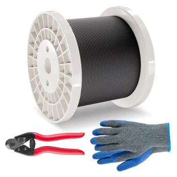 316 Stainless Steel Wire Rope Kit, 1/8 Inch, 500 Feet, Black, 1600 Pound Breaking Strength