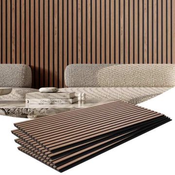 Acoustic wooden wall panels, MDF, 23.6x47.2 inches, walnut