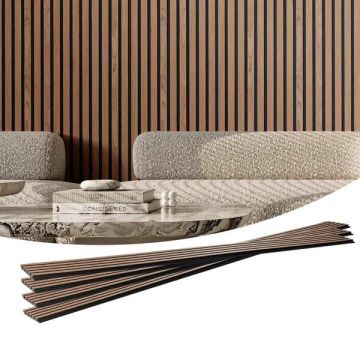 Wooden acoustic wall panels, MDF, 7.9 x 94.5 inches, walnut