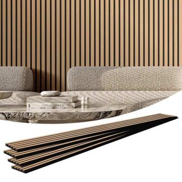 Wooden acoustic MDF wall panels, 7.9x94.5 inches, light oak