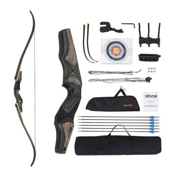 Recurve wooden bow with arrows, 60 inches, 50 pounds, right-handed