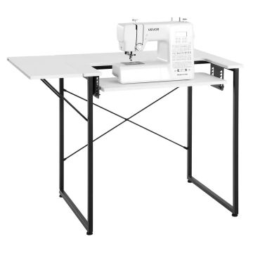 Multifunctional sewing table with folding side shelf, white