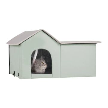 Heated outdoor cat house, temperature controlled, green, large