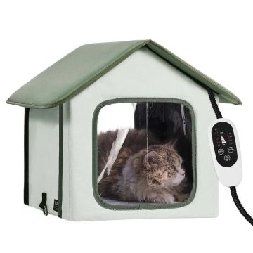 Raised heated cat house with timer, green (small)