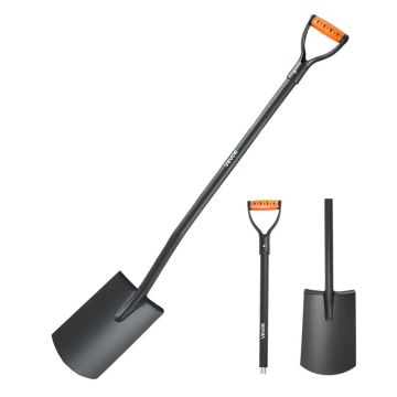 Square spade 122 cm, alloy steel blade, D-shaped handle, for gardening and construction