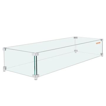 Glass Fire Pit Wind Shield, 38x10.5x6 inches, Clear Tempered Glass