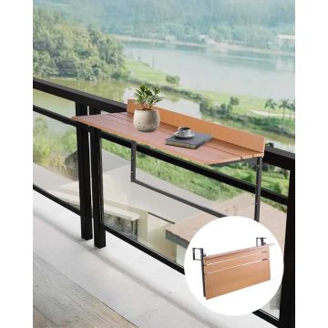 Hanging Folding Balcony Table, 15 x 39 Inch, Adjustable Bar Table for Railings