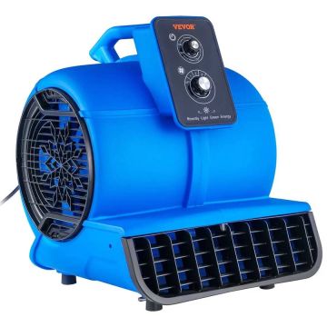 Portable floor blower for drying carpets with adjustable air flow, 3 speeds, timer