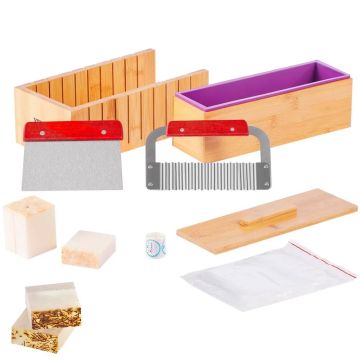 Soap making kit with bamboo box, silicone mold and stainless steel cutters