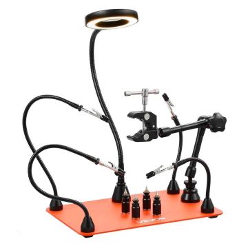 Magnetic soldering station with helper arms, LED and 4 PCB holders