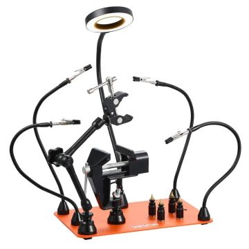 Magnetic soldering helper arm with LED light and clamps, PCB holder, 360° hot air gun holder