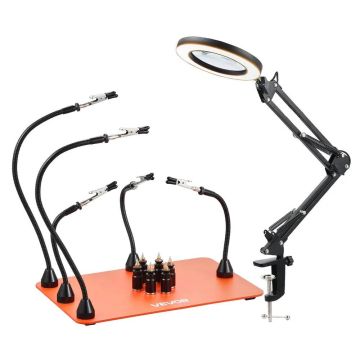 Magnetic soldering station with LED lamp and 5 flexible arms