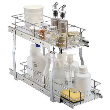Pull-out steel cabinet-organizer under the sink, 22x18x10 inches.