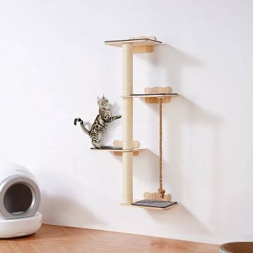 Wall-mounted 4-tier cat drift with shelves and perch 18 kg, 12 mm pine wood