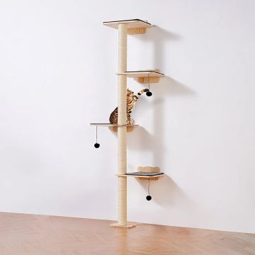Wall-mounted cat tree with 4 boards, 12 mm pine wood, up to 18 kg