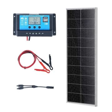 Zestaw monokrystalicznych paneli słonecznych 100 W 12 V z regulatorem ładowania, IP68