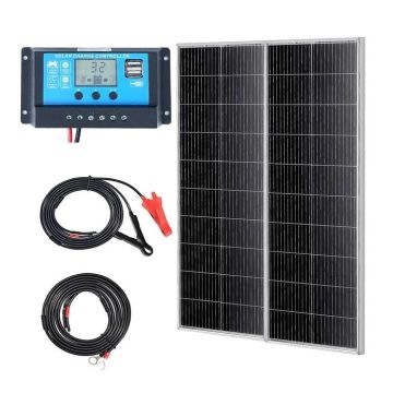 Zestaw 2 monokrystalicznych paneli słonecznych 200 W z regulatorem ładowania, IP68