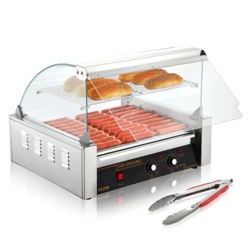 Electric 30-piece hot dog fryer with roller grill, 2.2 kW