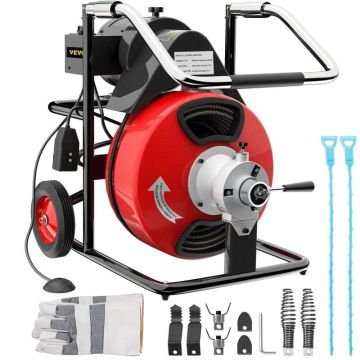 Portable electric sewer cleaning machine 75 feet, for 32-100 mm pipes, with 2 sets of cutting tools