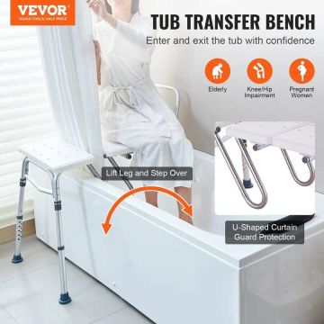 Adjustable Bath Transfer Bench with U-Shaped Guard, Non-Slip, 400 Pound Load Capacity