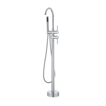 Freestanding bath mixer with shower function, 360° spout